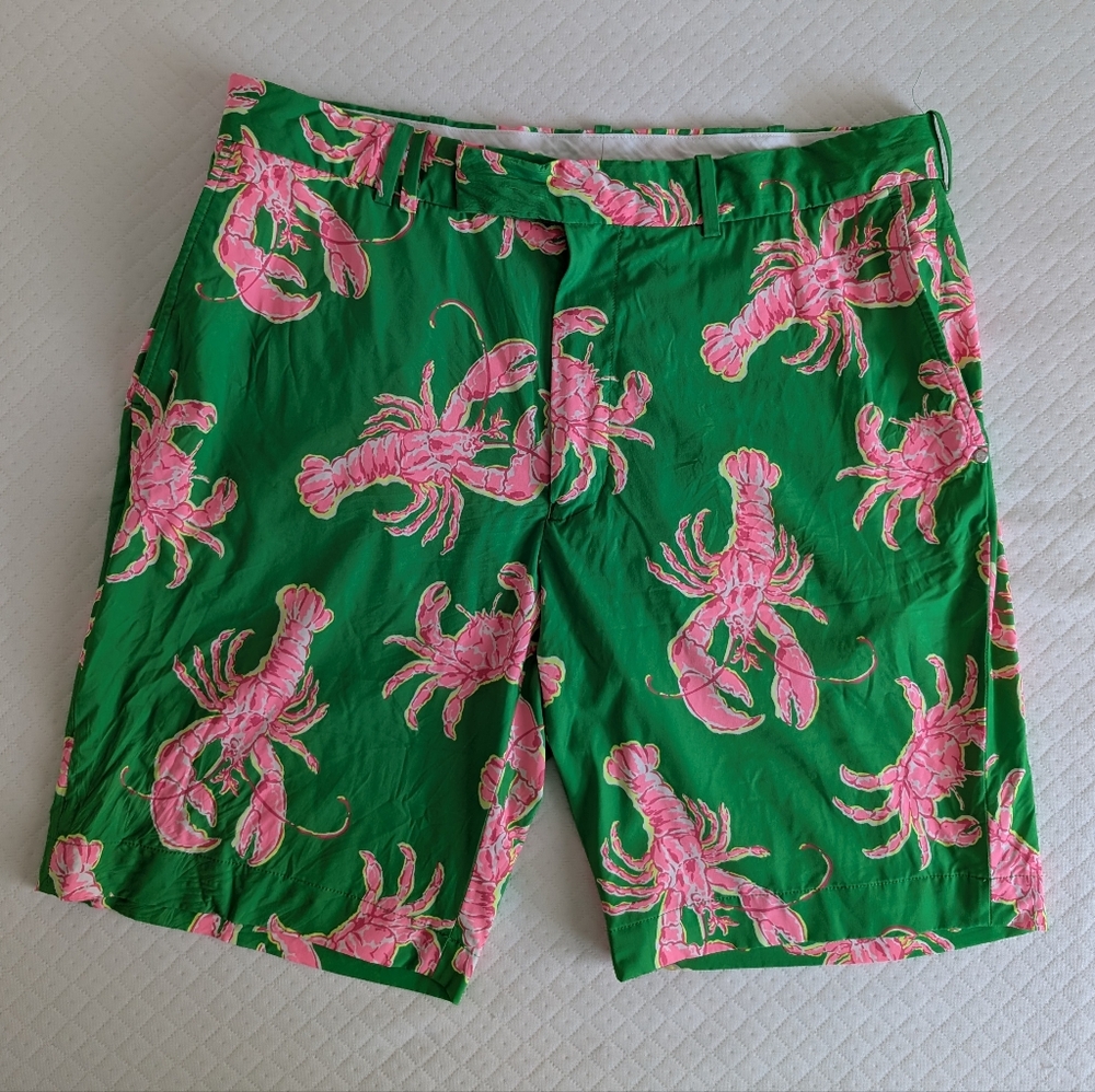 RLX Ralph Lauren Men's Golf resort novelty green pink lobster stretch shorts 34